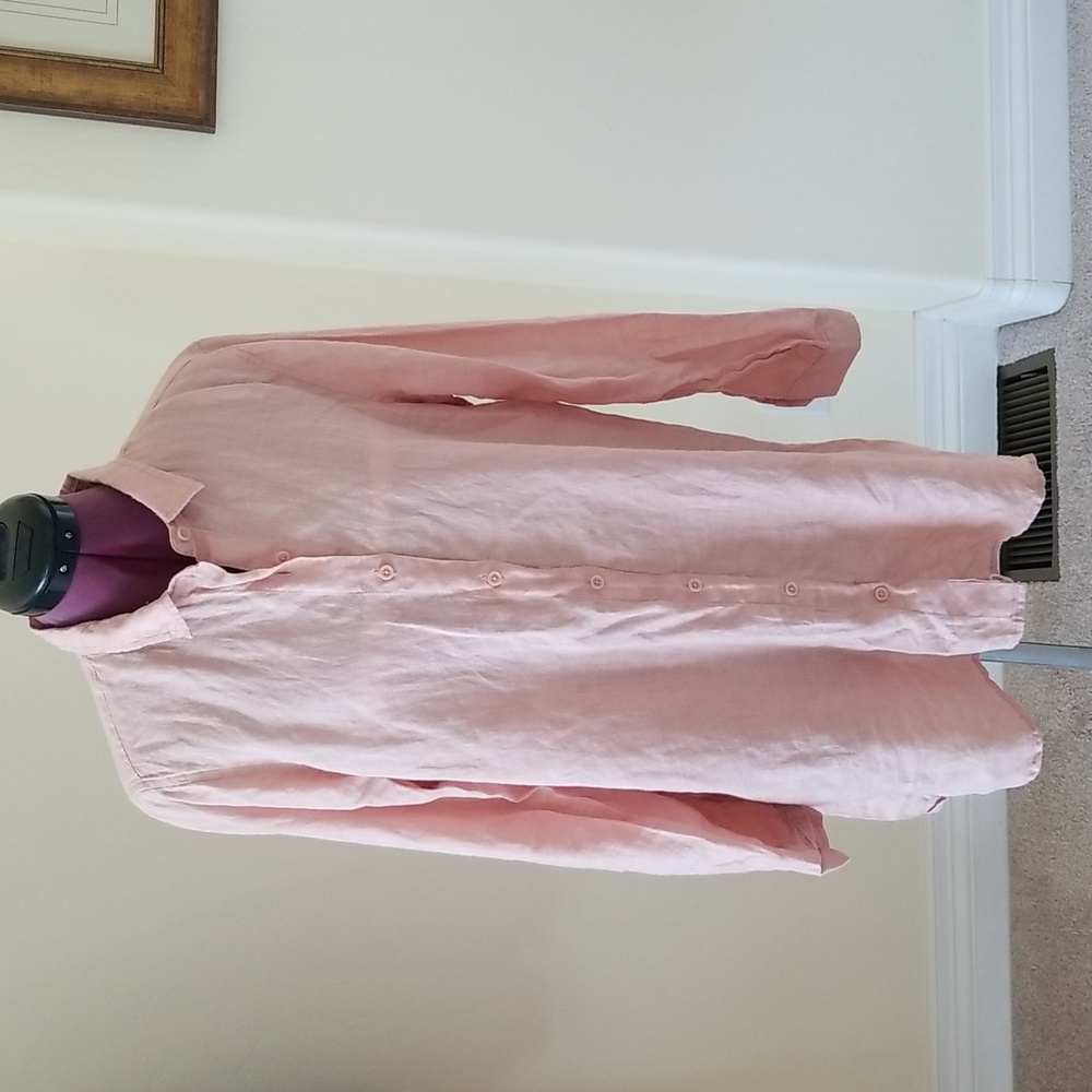 Garnet Hill dusty rose long sleeved linen shirt size M